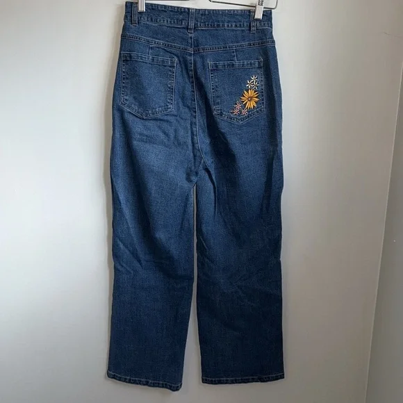 ModCloth x Princess Highway Floral Embroidered Wide-Leg Jeans SZ 8 - Picture 8 of 8